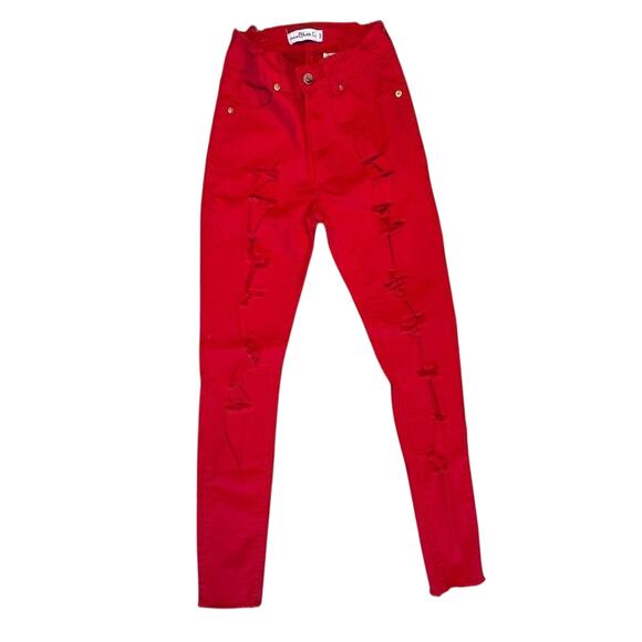 Juniors Vince. Red Ripped Mid Rise Stretch Skinny Jeans 3 Hip Hop Hipster Grunge - Picture 1 of 12